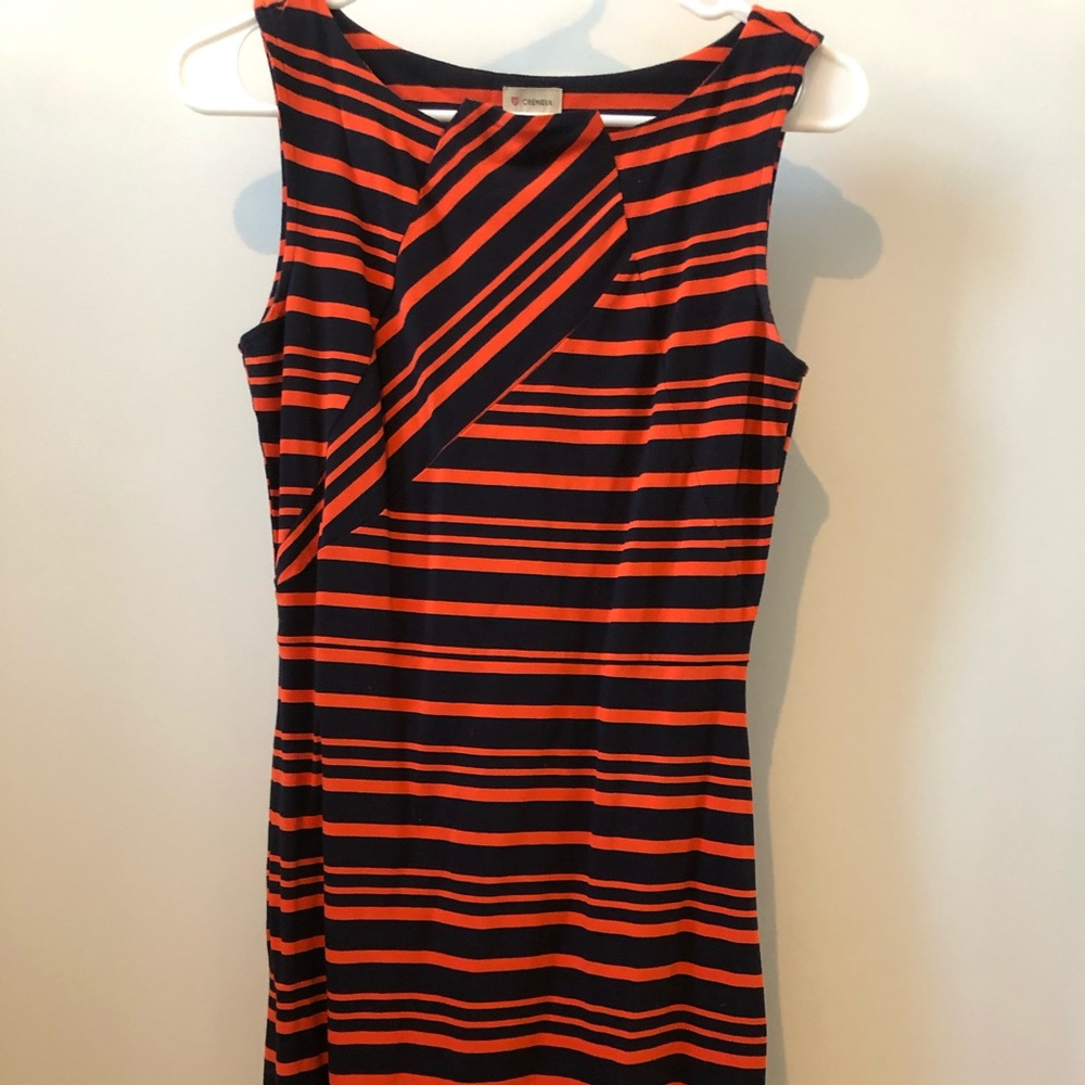 Cremieux Navy Orange Stripes Geometric ShIft Dress
